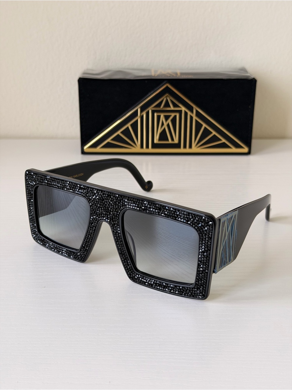 New ANNA KARIN KARLSSON Embellished Black Sunglasses Unisex Mother Beep Black